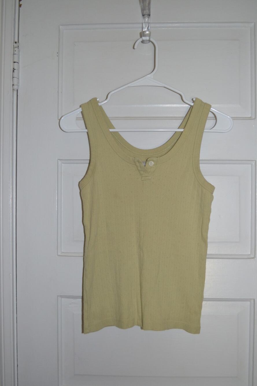 Everlane Sage Green Button Up Tank Top with Intricate Cottage Pattern Layering